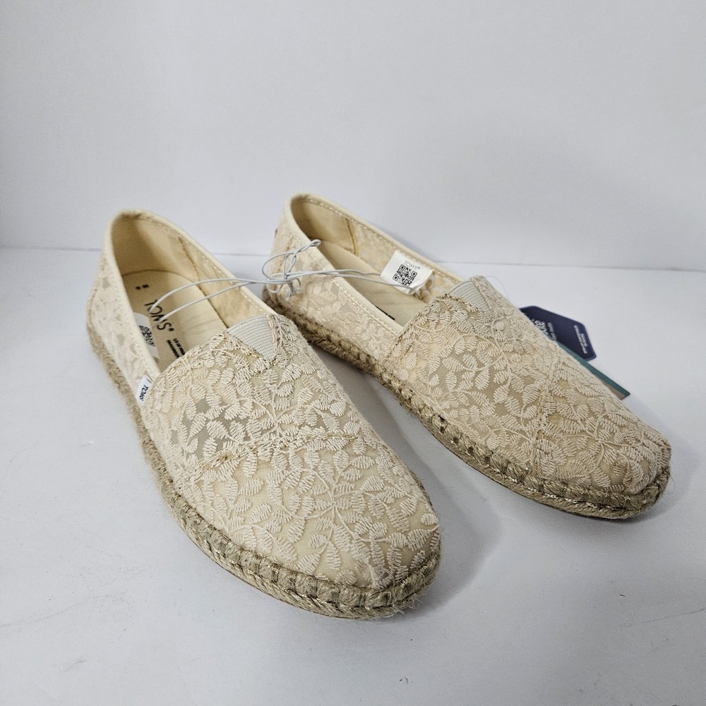 TOMS Women's Alpargata Rope Loafer Botanical Ivory Size 6 Floral Lace Boho Jute
